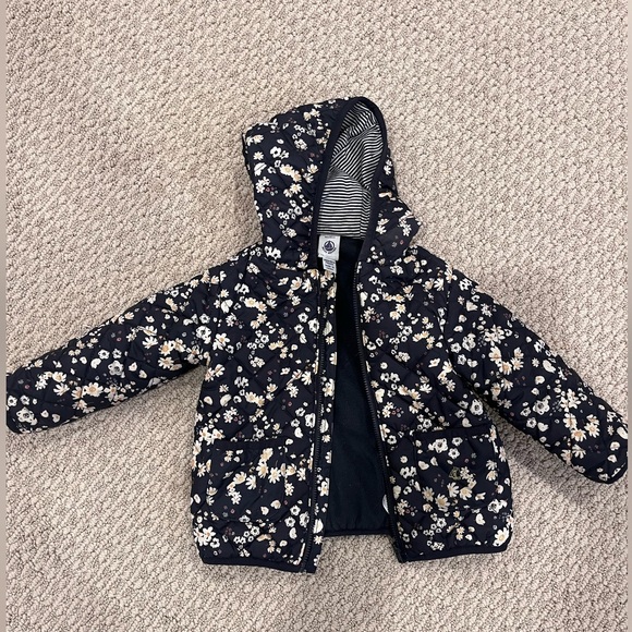 Petit Bateau fleece-lined floral hooded jacket - Picture 1 of 3